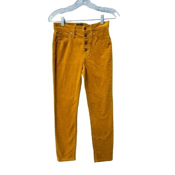 J. crew 9" high rise skinny corduroy mustard button fly pants women's 24 x 27 - Picture 1 of 3